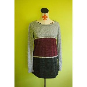 Flamingo Urban Oversized Sweater Pullover Tunic Colorblock Aztec Trim USA Made